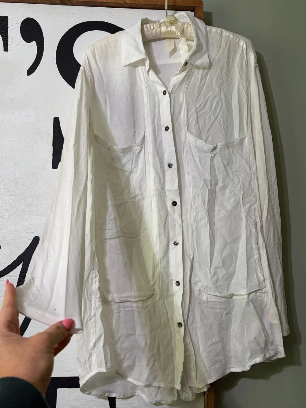Free People Cream Lightweight Longline Shirt Jacket